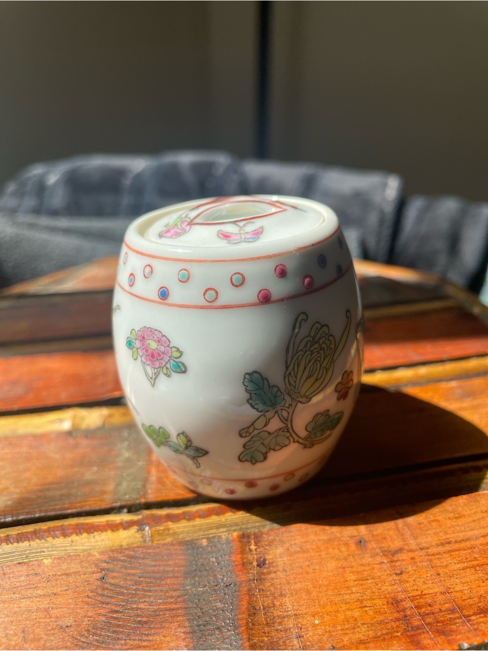 Hand-Painted Floral Porcelain Cup - White with Pastel Florals.